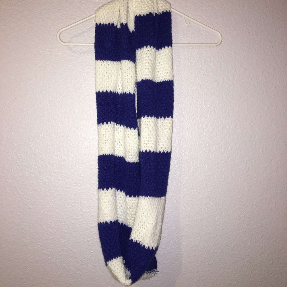 blue and white striped infinity scarf